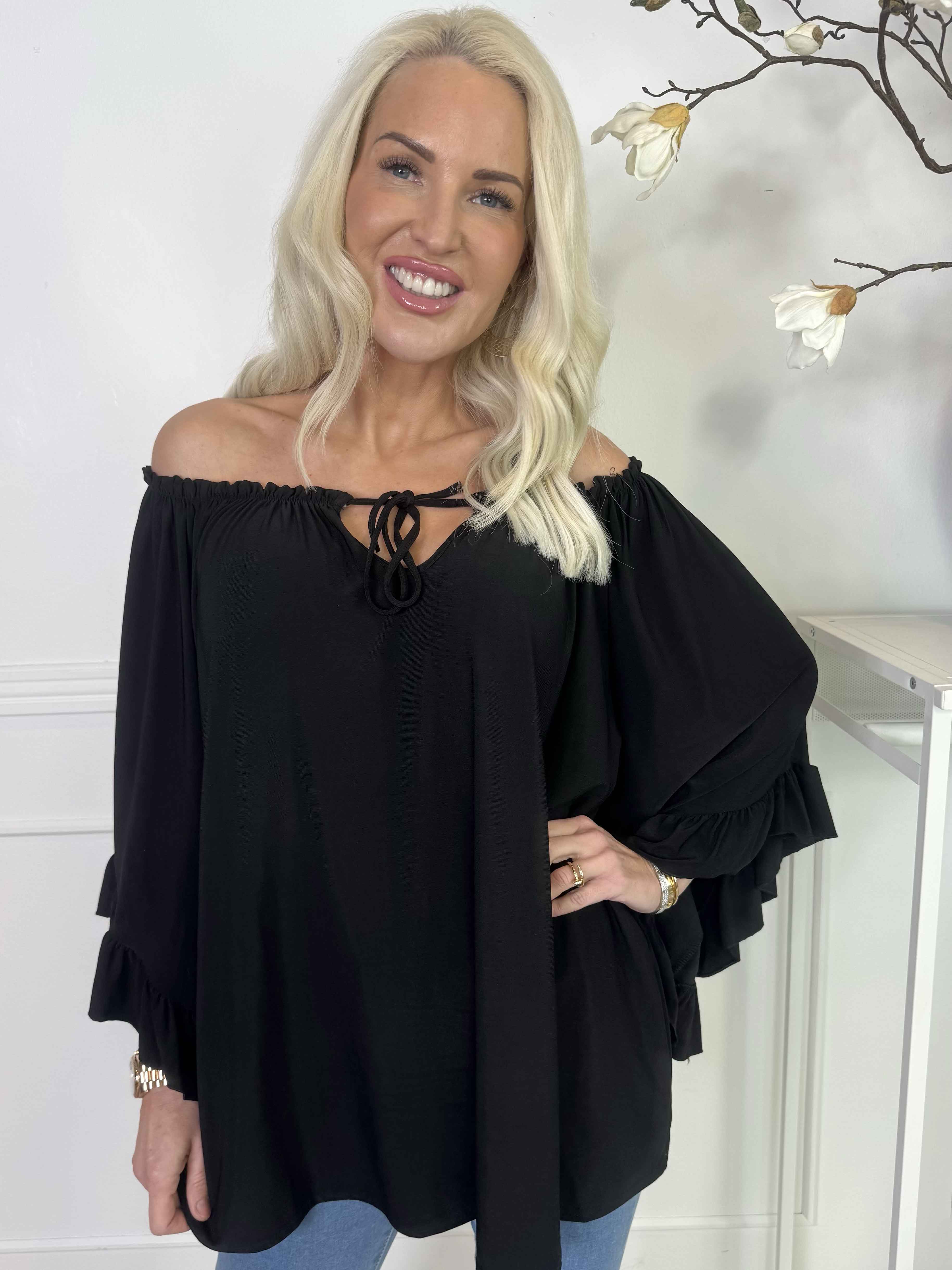 Anneli - Sød elastisk tunika med flæseærmer